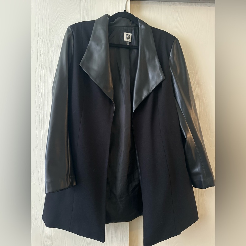 Anne Klein Black Faux Leather Women’s Coat With Soft Fabric Base